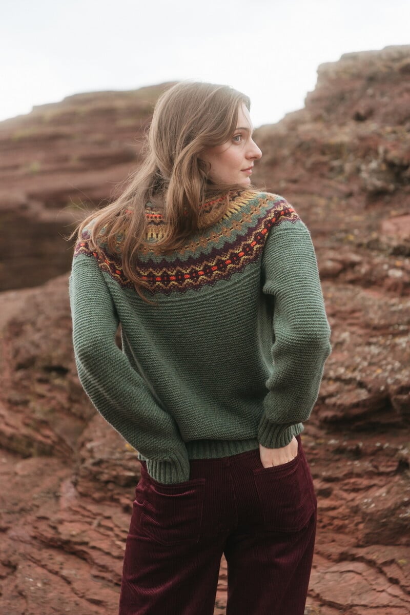 Eribé - Stoneybrek Sweater Highland | Green Sweater with Fairisle Pattern in 100% Merino Wool