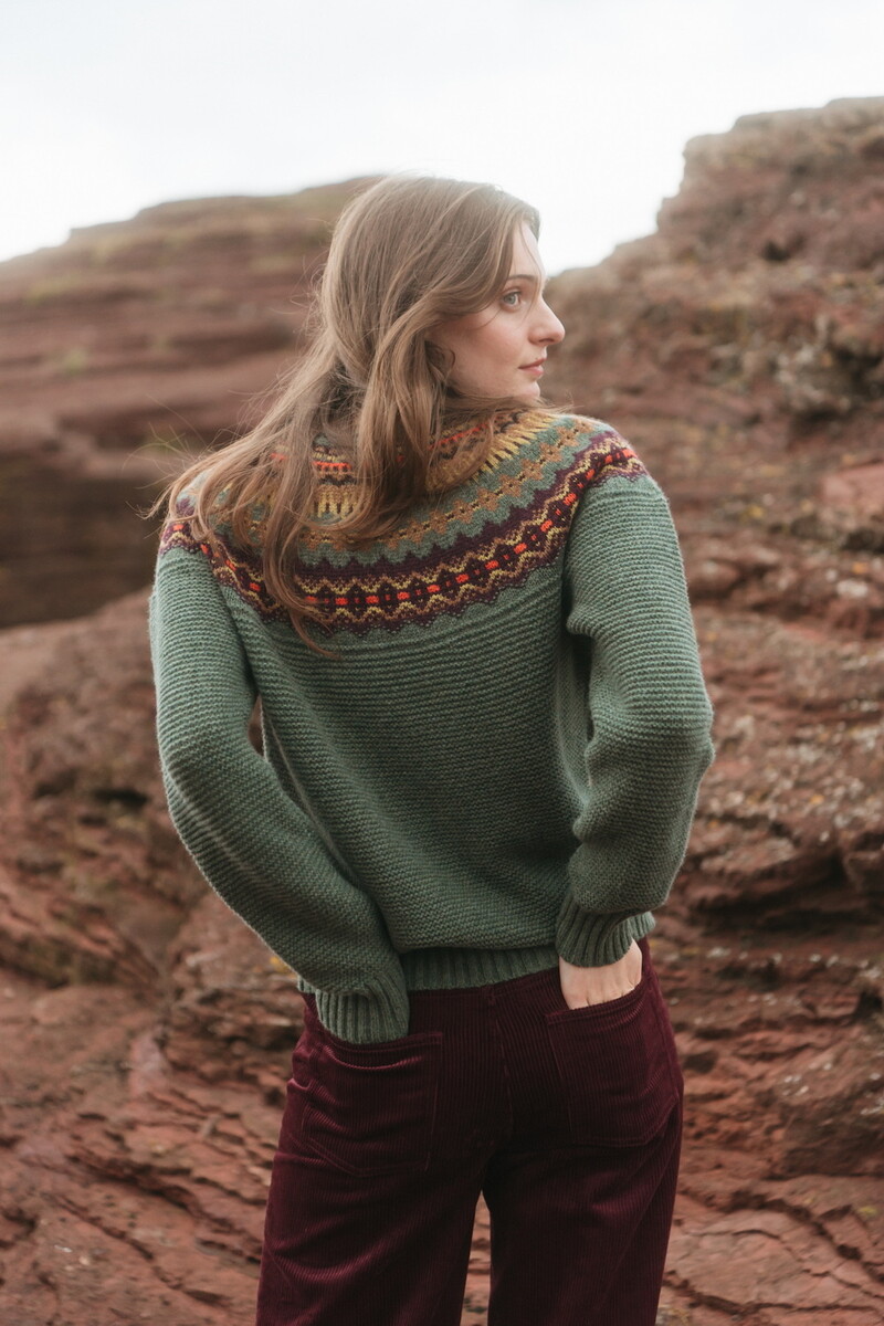 Eribé - Stoneybrek Sweater Highland | Pull Vert à Motif Fairisle en 100 % Laine Mérinos