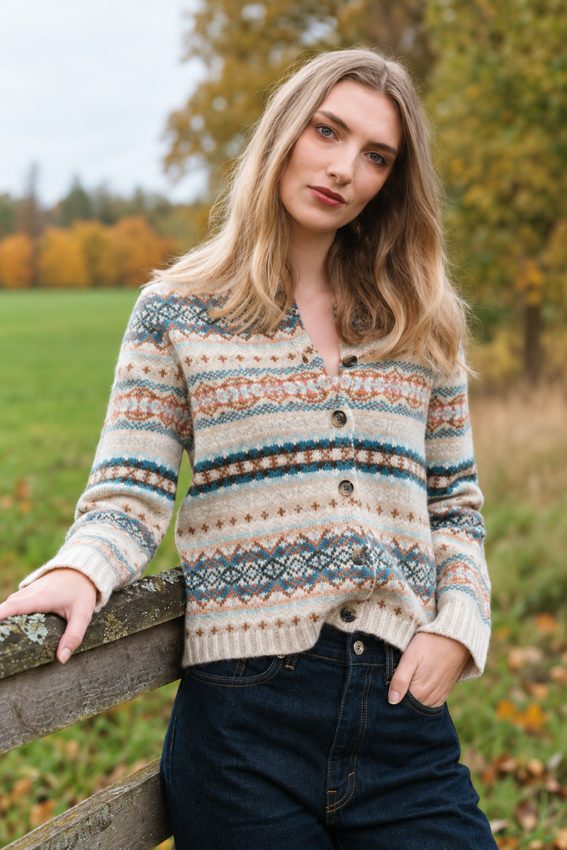 Eribé - Westray Cardigan Roslyn | Beige Strickjacke aus 100 % Shetlandwolle