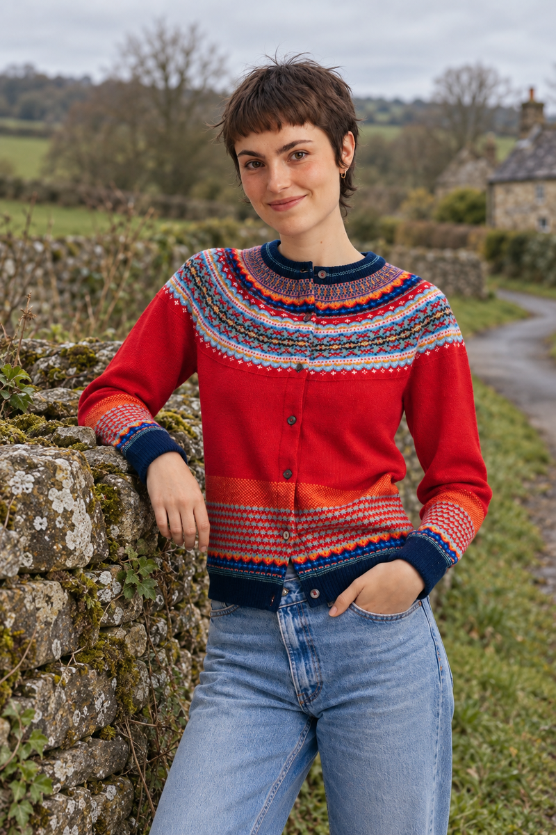 Eribé - Alpine Cardigan Cherry | Red Cardigan of 96% Soft Merino Wool and 4% Angora Wool