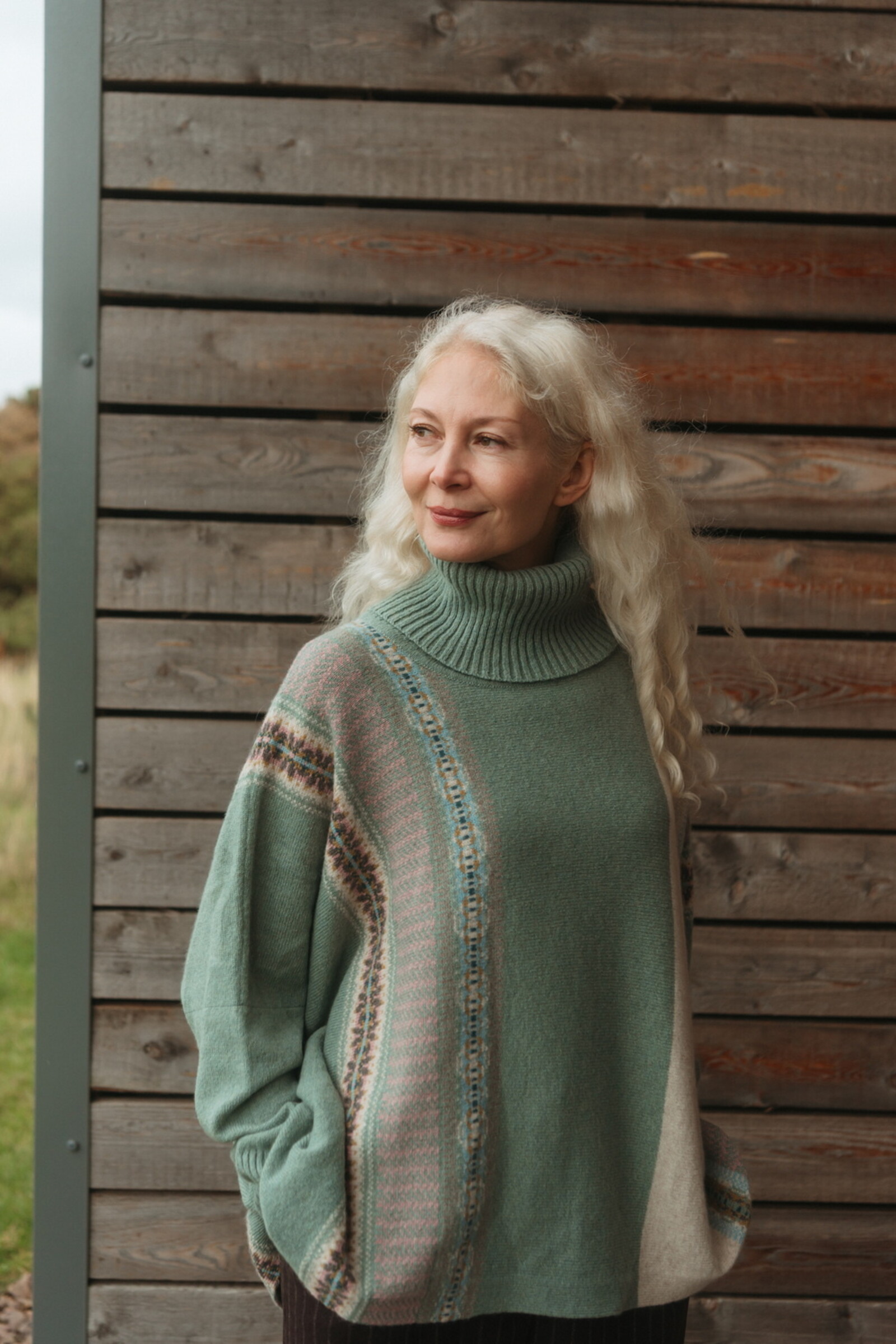 Eribé Eribé - Montrose Cowl Sweater Sage | Schotse Trui van 100% Merino Lamswol