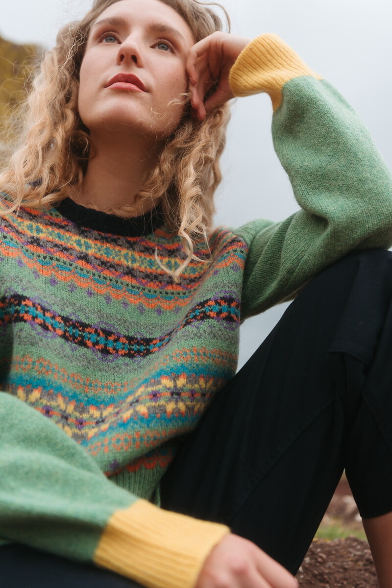 Eribé - Westray Block Sweater MacDuff | Pull Colour Block à Motif Fair Isle en 100% Laine de Shetland Douce
