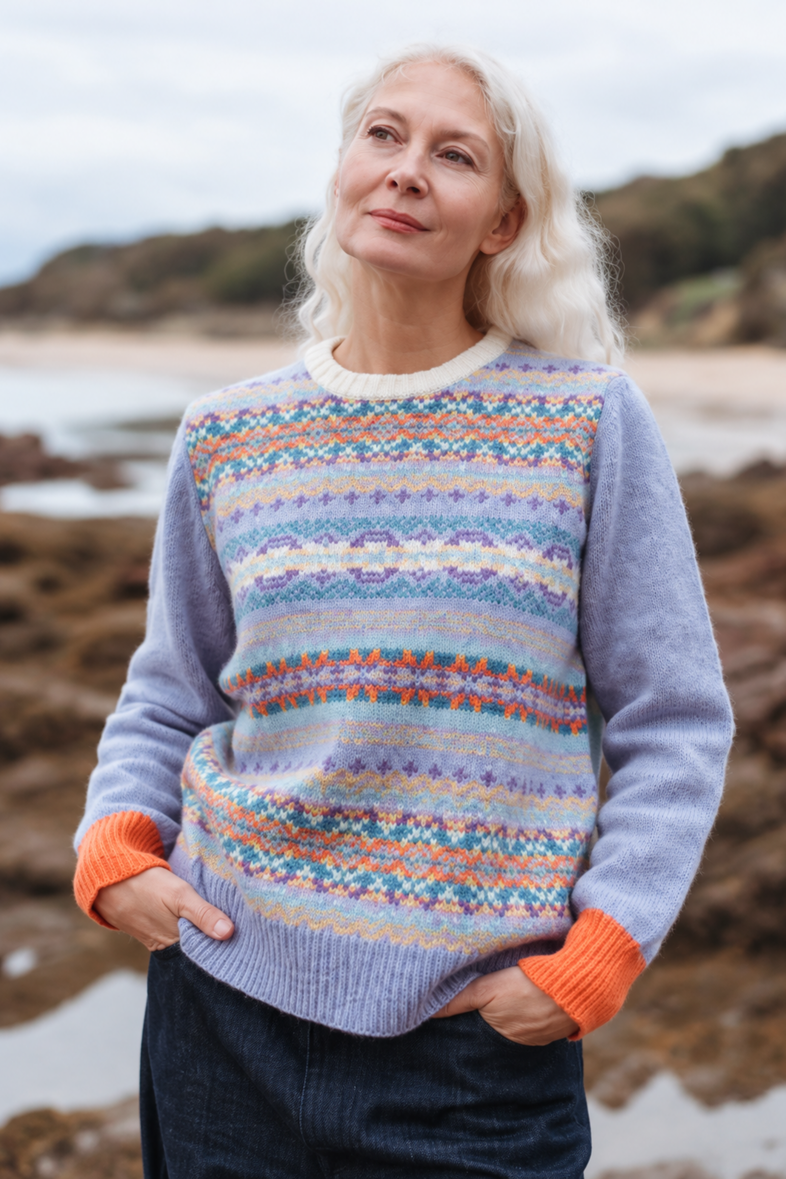 Eribé Eribé - Westray Block Sweater Balmoral | Colorblocking-Pullover mit Fair-Isle-Muster aus 100 % weicher Shetlandwolle