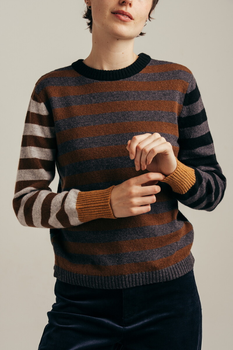 Eribé - Stobo Stripe Sweater Birlie | Striped Reversible Sweater in 100% Merino Lambswool