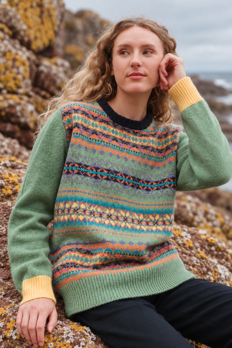 Eribé - Westray Block Sweater MacDuff | Pull Colour Block à Motif Fair Isle en 100% Laine de Shetland Douce
