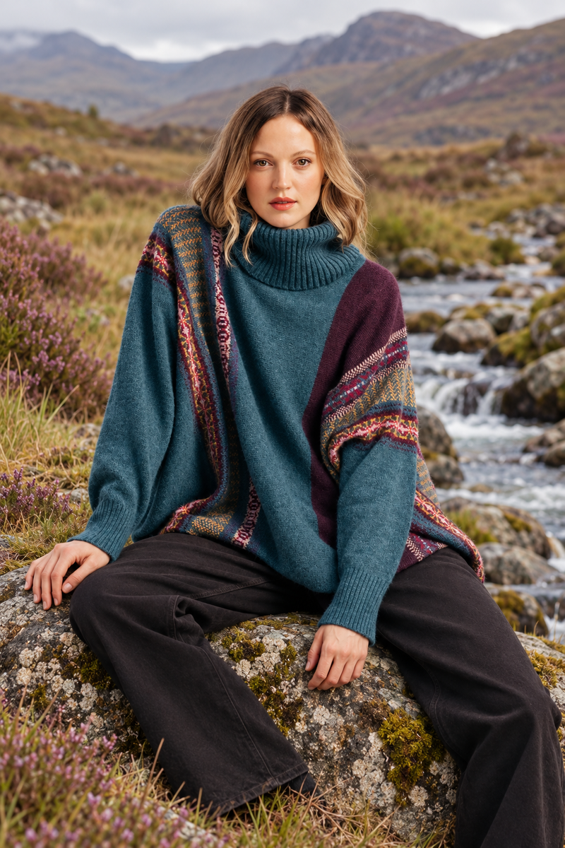 Eribé - Montrose Cowl Sweater Hunter | Pull Écossais en Laine d'Agneau Mérinos