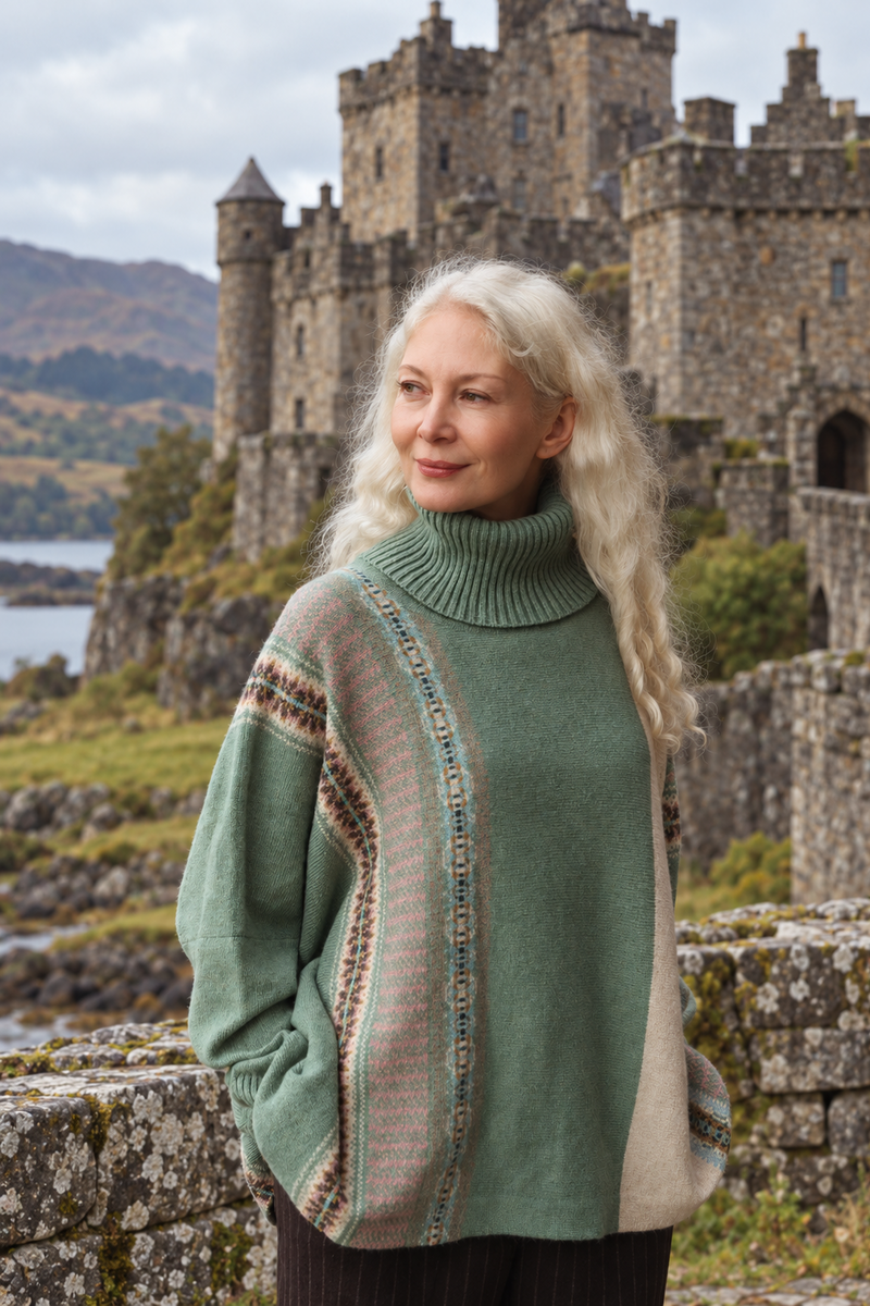 Eribé - Montrose Cowl Sweater Sage | Schotse Trui van 100% Merino Lamswol