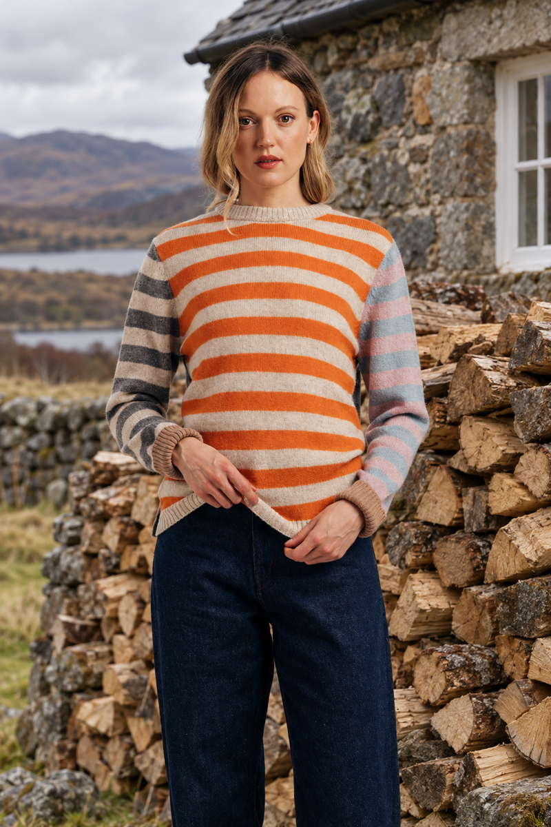 Eribé - Stobo Stripe Sweater Dapper | Pull Réversible à Rayures en 100 % Laine d'Agneau Mérinos