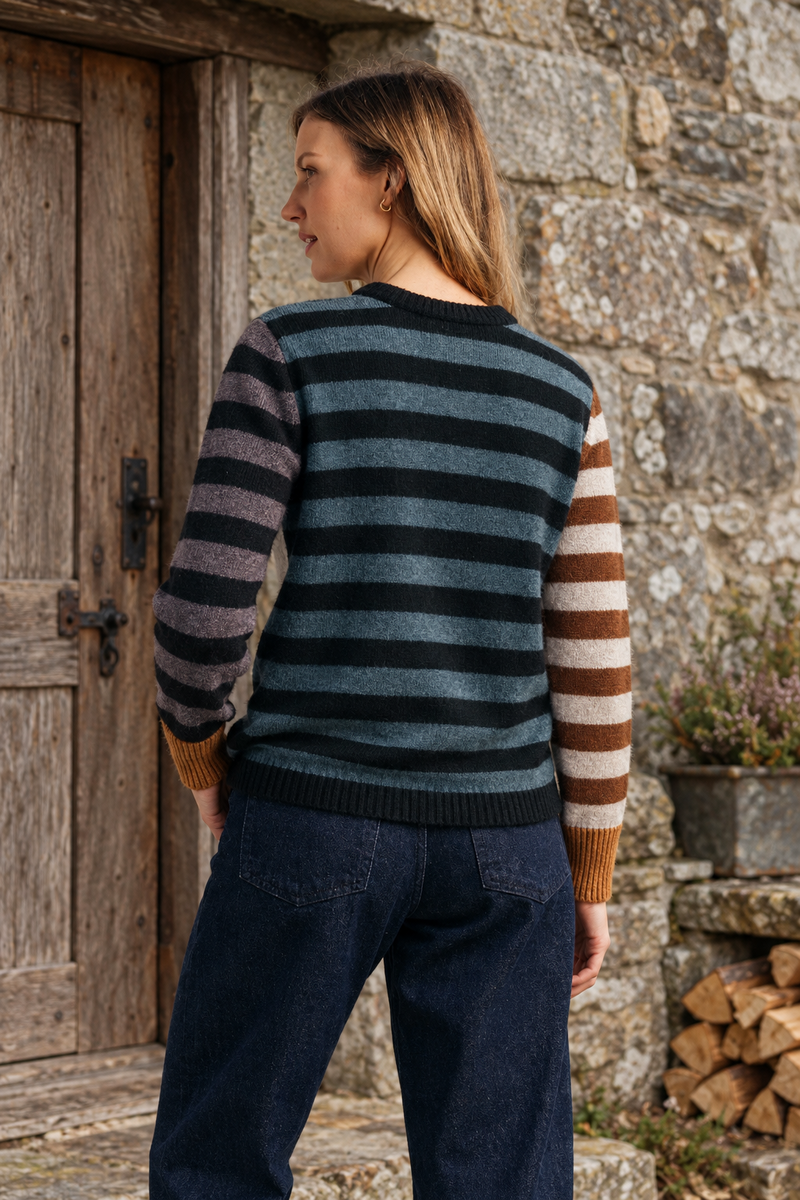Eribé - Stobo Stripe Sweater Birlie | Pull Réversible à Rayures en 100 % Laine d'Agneau Mérinos