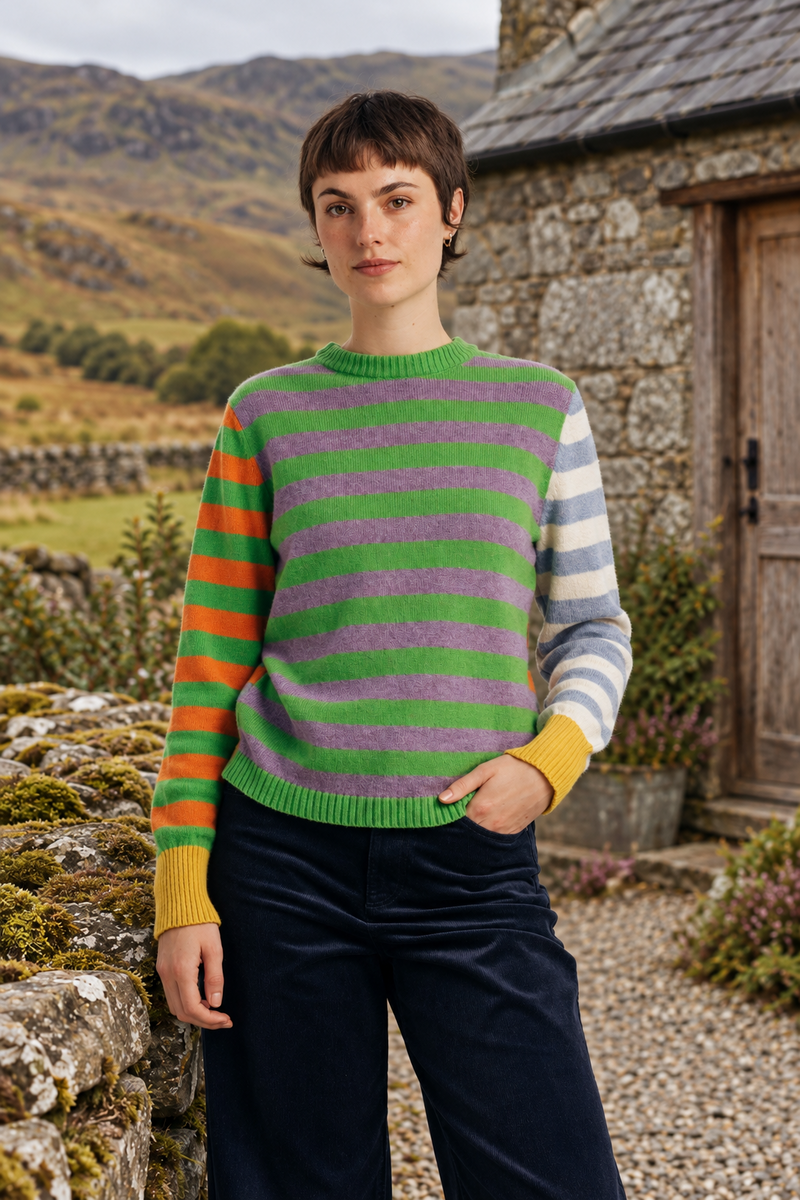 Eribé - Stobo Stripe Sweater Braw | Pull Réversible à Rayures en 100 % Laine d'Agneau Mérinos