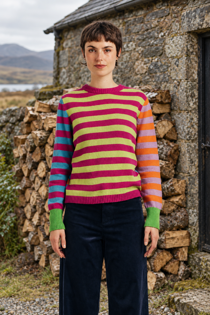 Eribé - Stobo Stripe Sweater Crackin | Pull Réversible à Rayures en 100 % Laine d'Agneau Mérinos