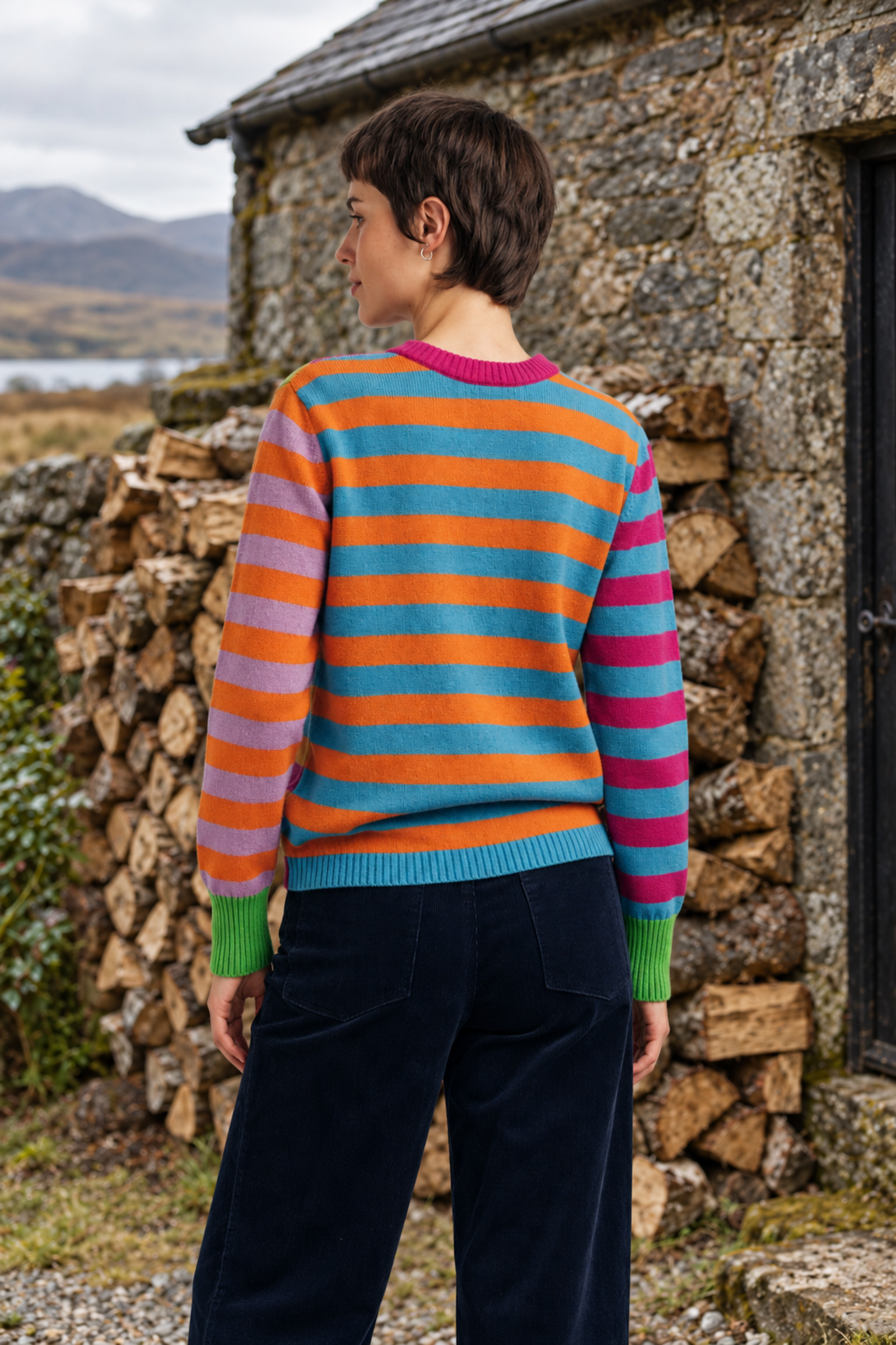 Eribé Eribé - Stobo Stripe Sweater Crackin | Pull Réversible à Rayures en 100 % Laine d'Agneau Mérinos