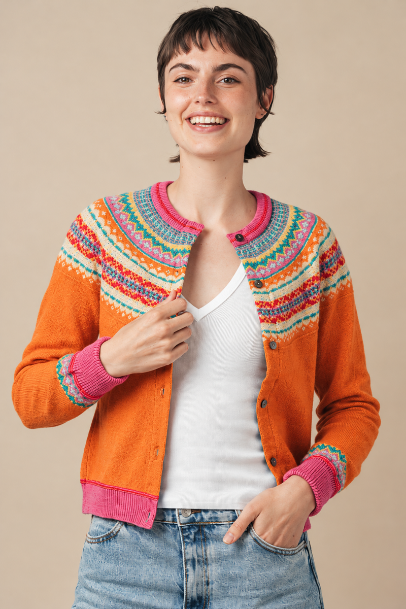 Eribé Alpine Short Cardigan Dazzle | Orange Women’s Cardigan 100% Merino Wool