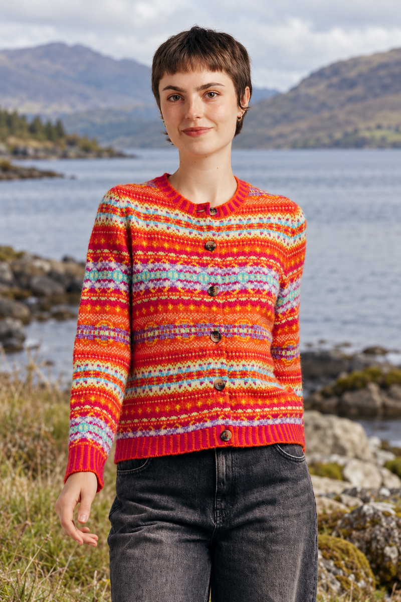 Eribé - Kinross Cardigan Flame | Cardigan in 100% Superfine RWS Merino Lambswool – Feels like Cashmere