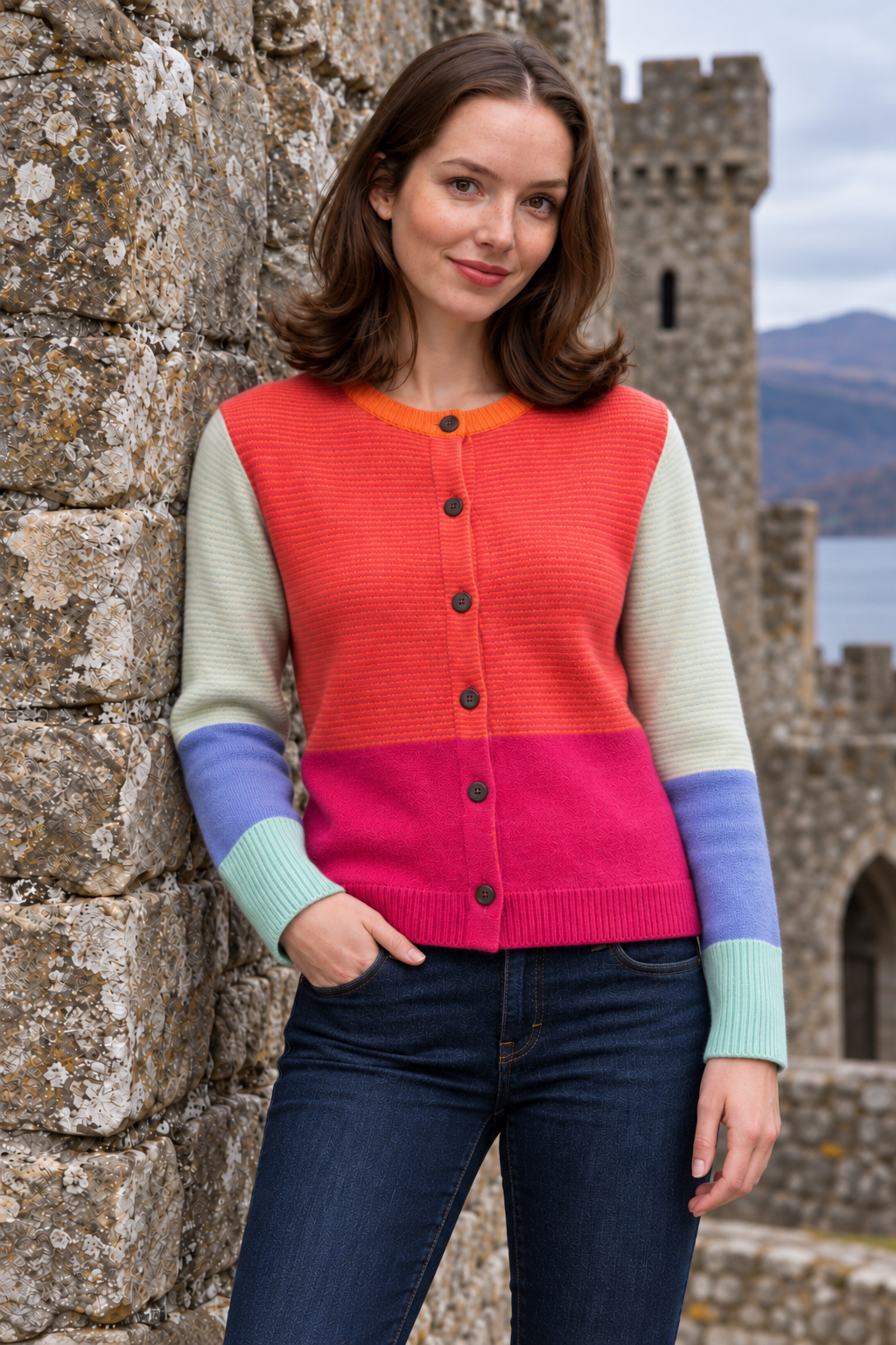 Eribé Eribé Melrose Tweed Cardigan Fraser |  Farbintensive Strickjacke aus 100% Extrafeiner Merinowolle