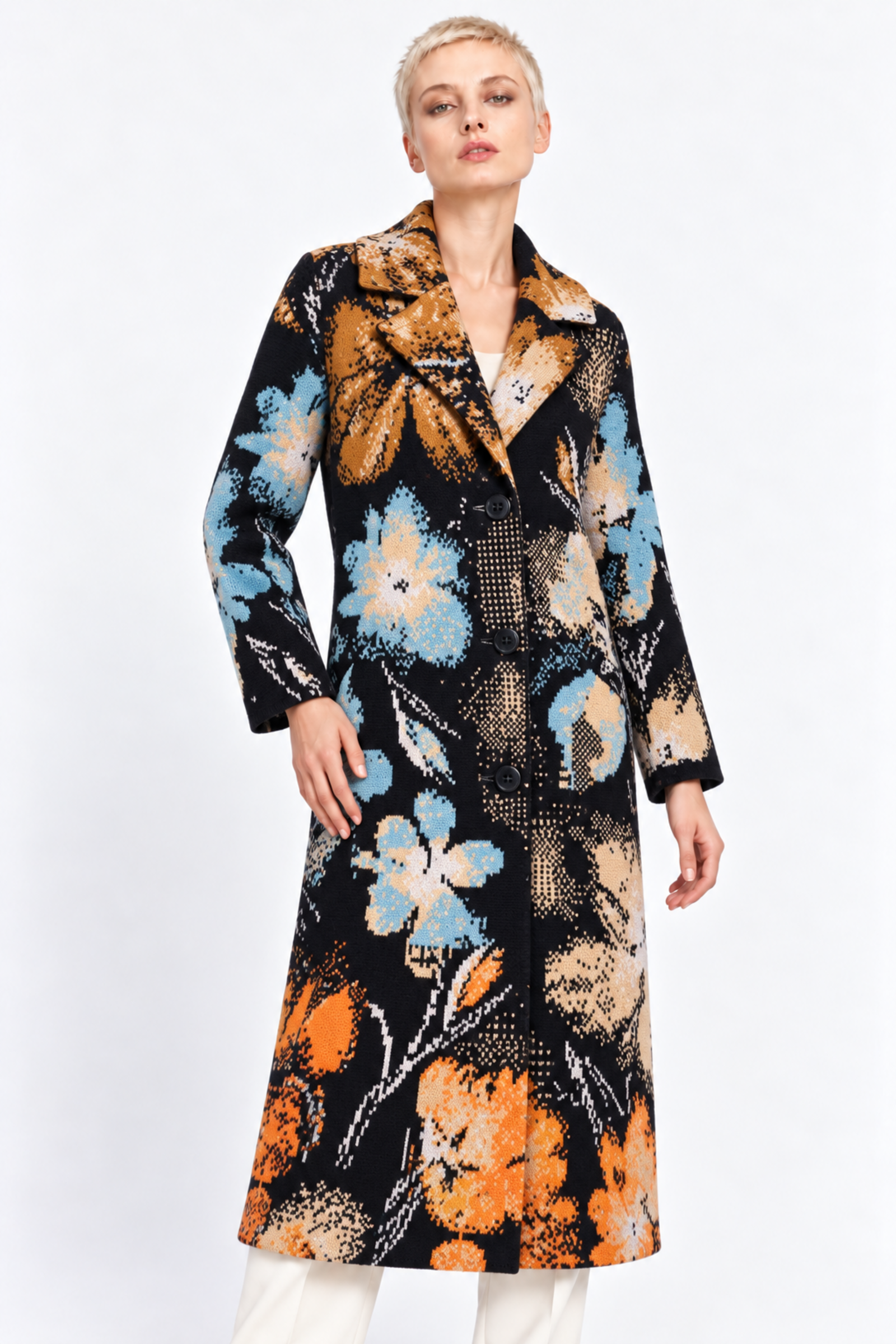 IVKO  Woman IVKO - Coat Petal for Armor Pattern Black | Extravagante Mantel van 80% Wol en 20% Nylon
