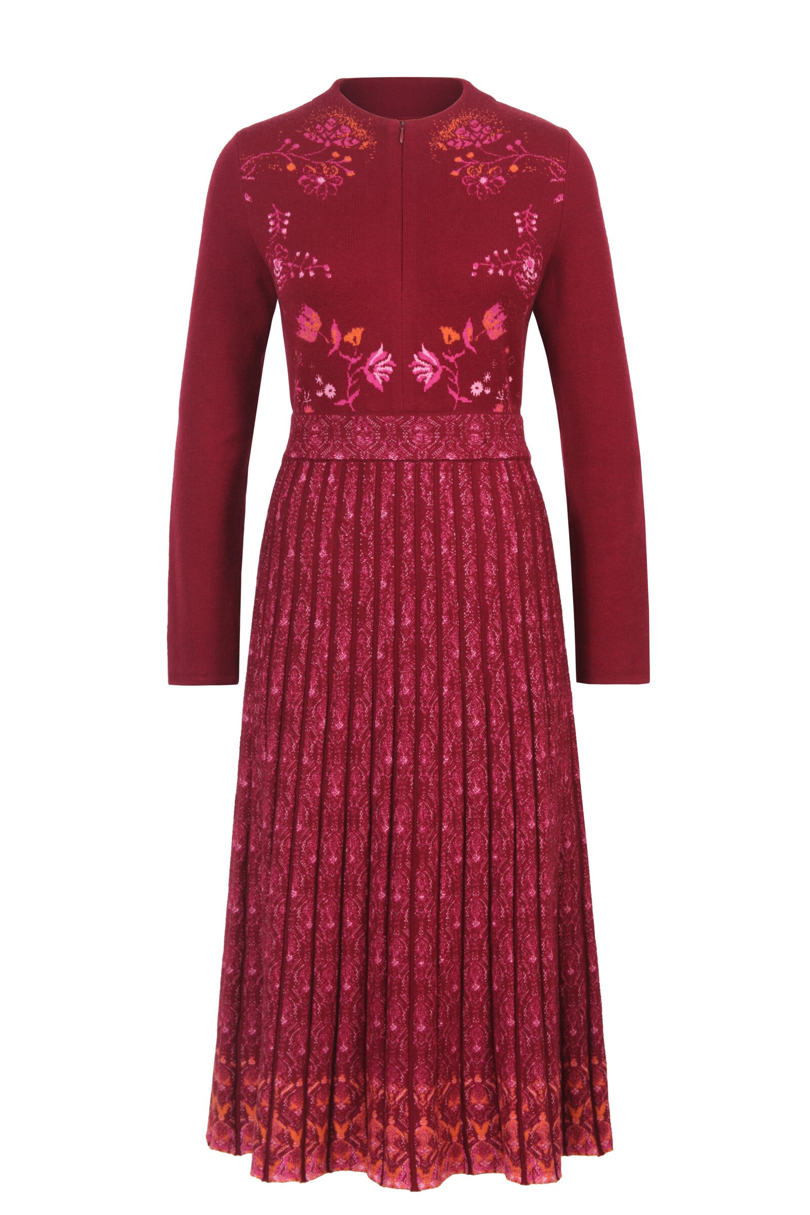 IVKO  Woman IVKO - Knit Dress Fika Floral Cherry | Showstopping Cherry-Red Dress with Pleated Skirt