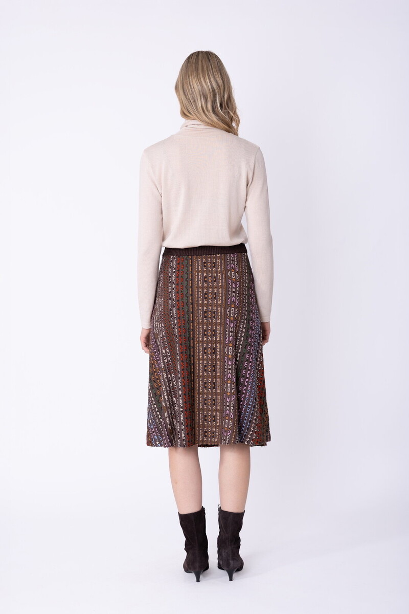 IVKO - Pleated Knit Skirt Azulejo Chocolate | Indrukwekkende Chocoladebruine Rok met Portugese Motieven