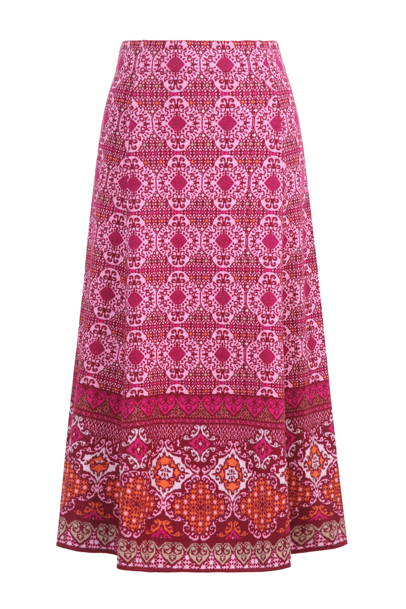 IVKO - Azulejo A-Line Knit Skirt Cherry | Jupe Rouge Cerise Stylée avec Motifs Portugais