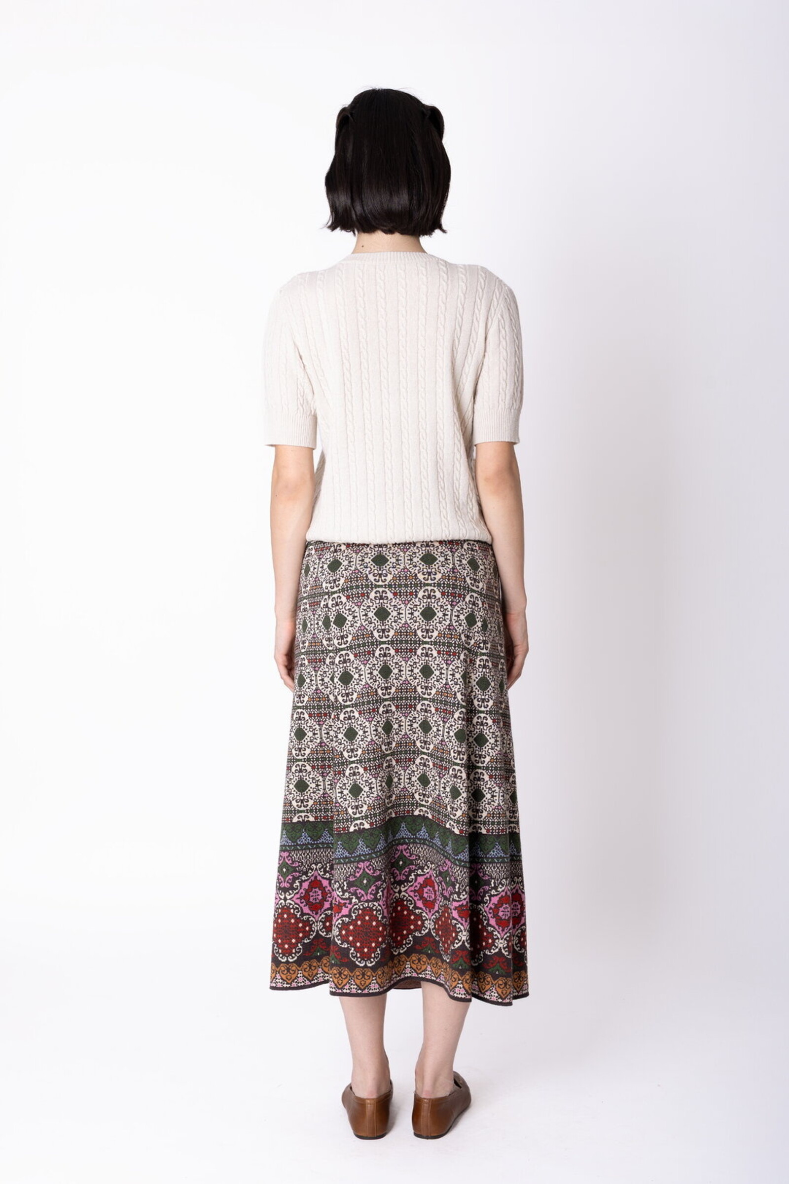 IVKO  Woman IVKO - Azulejo A-Line Knit Skirt Chocolate | Stijlvolle Chocoladebruine Rok met Portugese Motieven