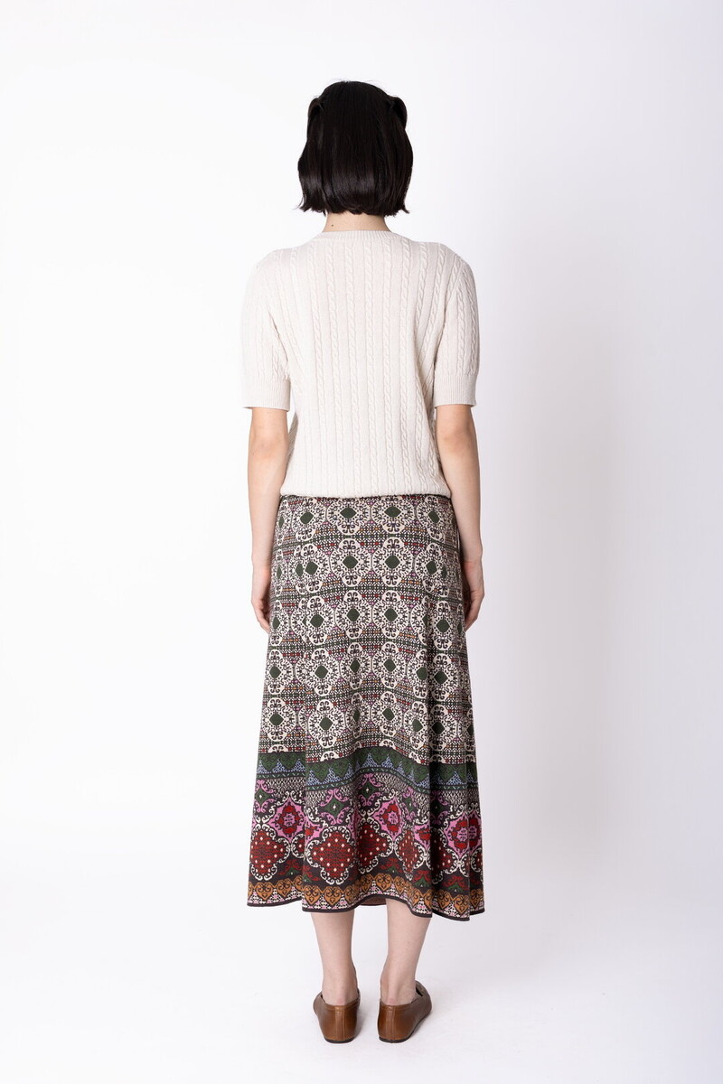 IVKO - Azulejo A-Line Knit Skirt Chocolate | Stijlvolle Chocoladebruine Rok met Portugese Motieven