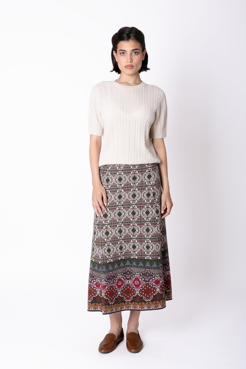 IVKO - Azulejo A-Line Knit Skirt Chocolate | Stijlvolle Chocoladebruine Rok met Portugese Motieven