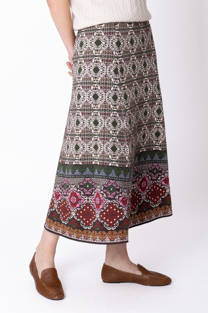 IVKO - Azulejo A-Line Knit Skirt Chocolate | Stijlvolle Chocoladebruine Rok met Portugese Motieven