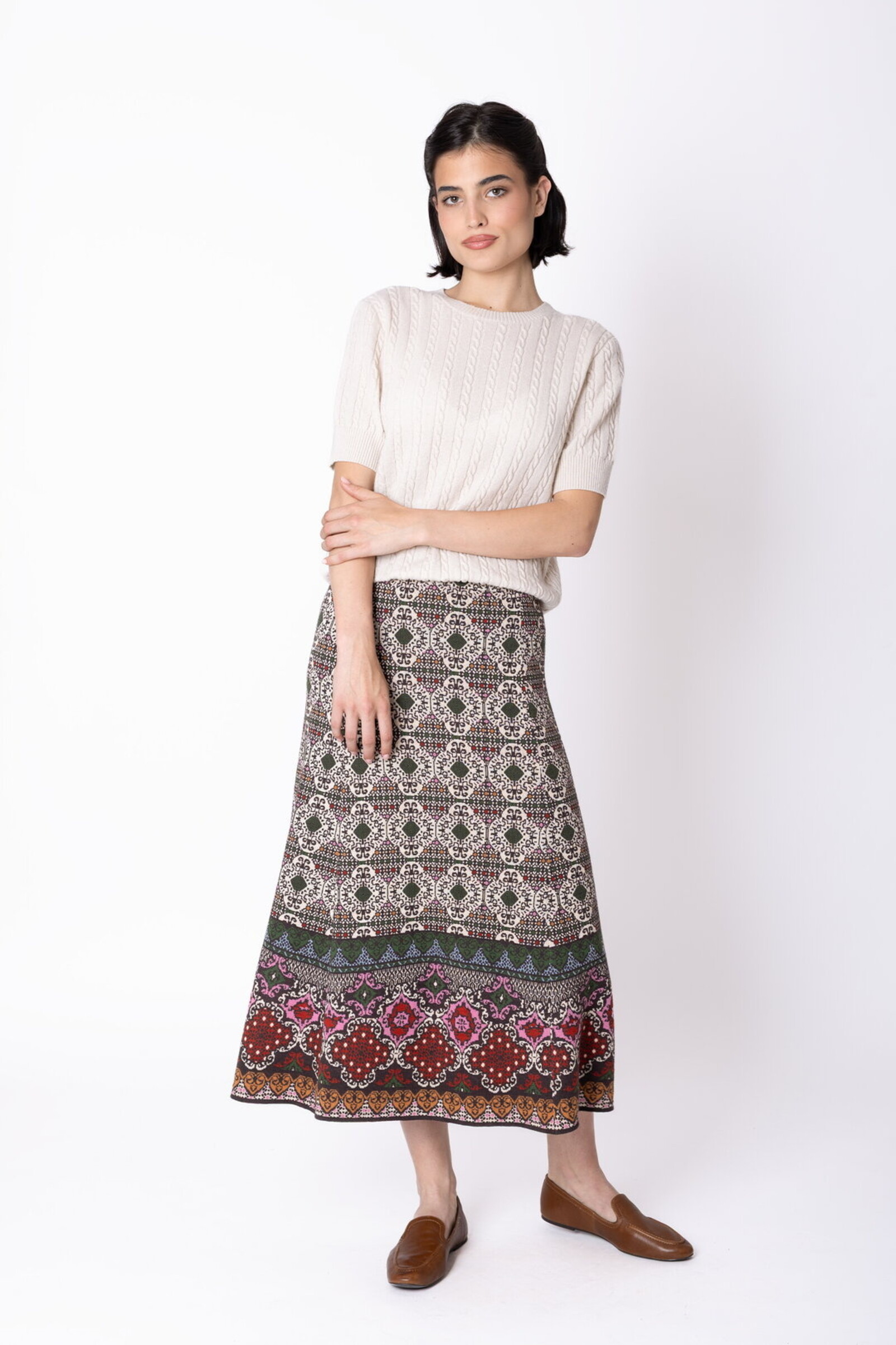 IVKO  Woman IVKO - Azulejo A-Line Knit Skirt Chocolate | Stijlvolle Chocoladebruine Rok met Portugese Motieven