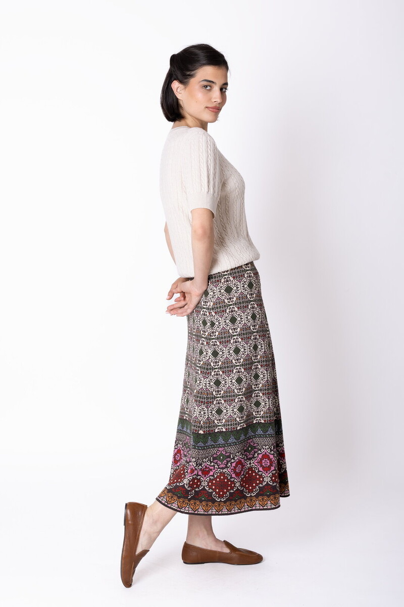 IVKO - Azulejo A-Line Knit Skirt Chocolate | Stijlvolle Chocoladebruine Rok met Portugese Motieven