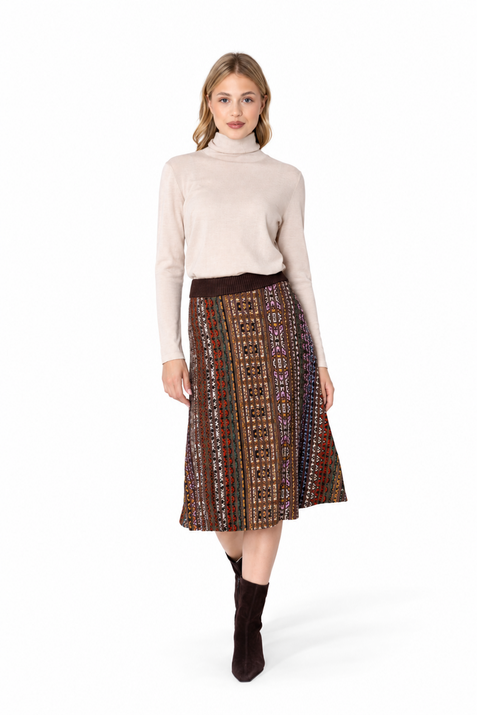 IVKO  Woman IVKO - Pleated Knit Skirt Azulejo Chocolate | Indrukwekkende Chocoladebruine Rok met Portugese Motieven