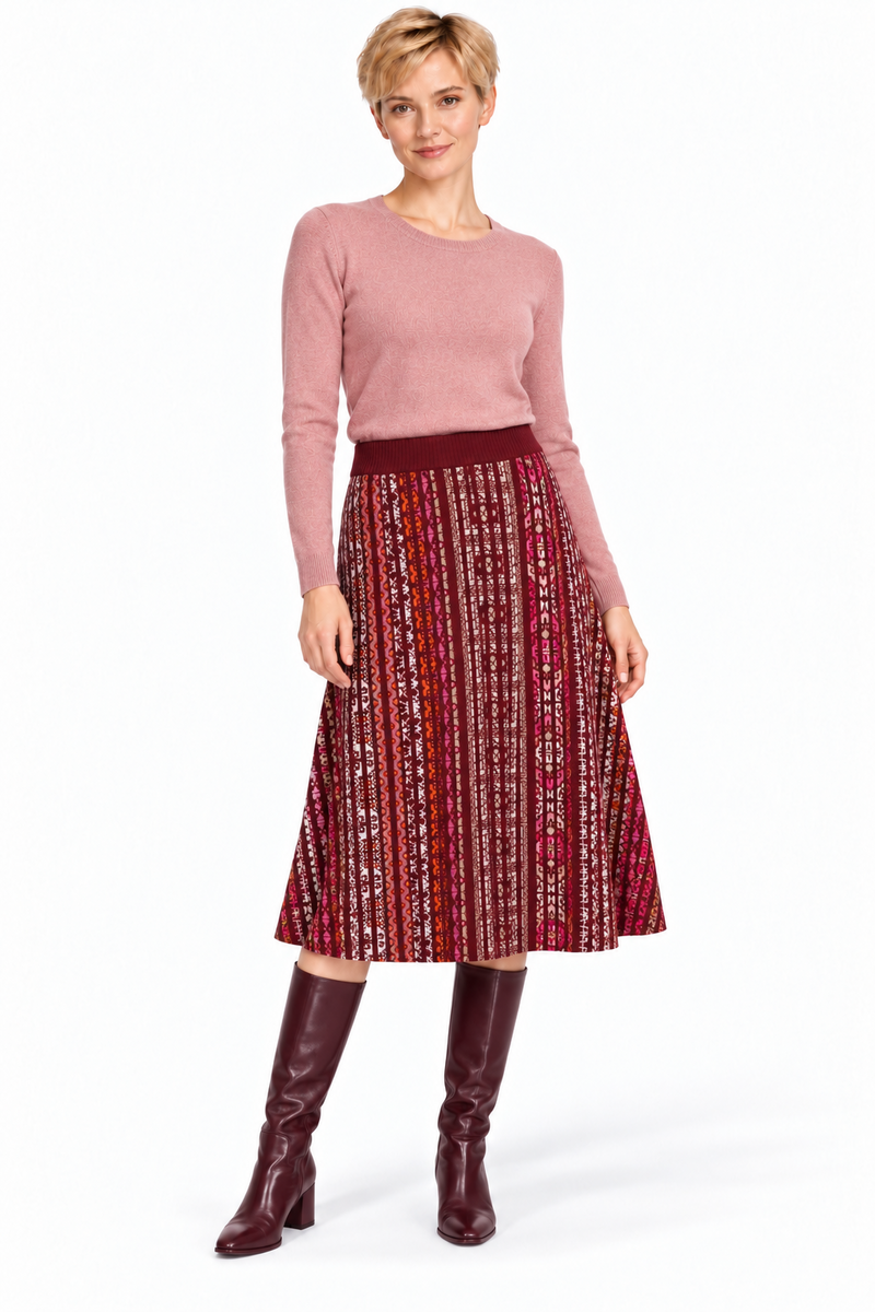 IVKO - Pleated Knit Skirt Azulejo Cherry | Indrukwekkende Kersenrode Rok met Portugese Motieven