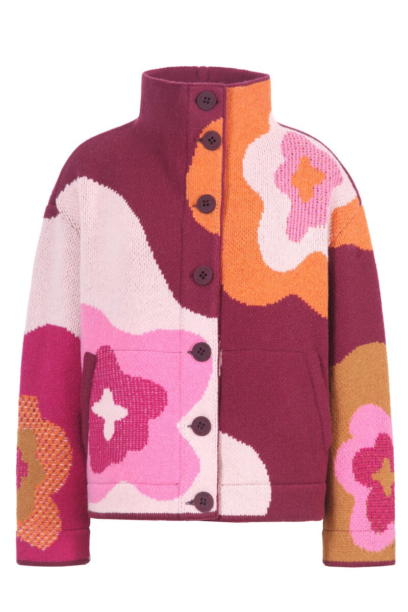 IVKO - Imprint Bloom Hip Jacket Cherry | Extravagant Jasje van 80% Wol en 20% Nylon