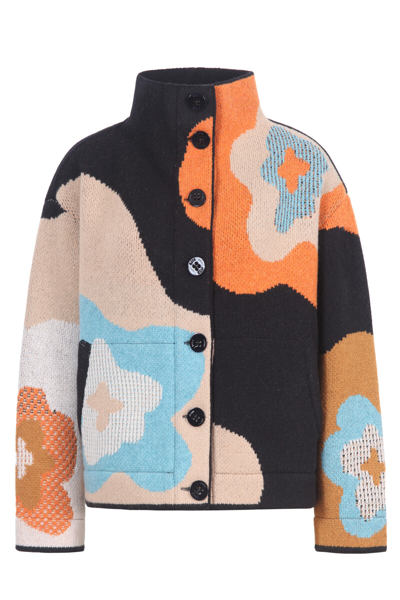 IVKO - Imprint Bloom Hip Jacket Black | Veste Extravagante en 80 % Laine et 20 % Nylon