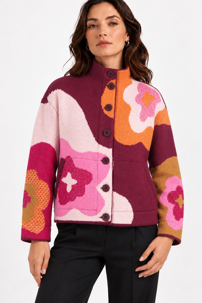 IVKO - Imprint Bloom Hip Jacket Cherry | Veste Extravagante en 80 % Laine et 20 % Nylon