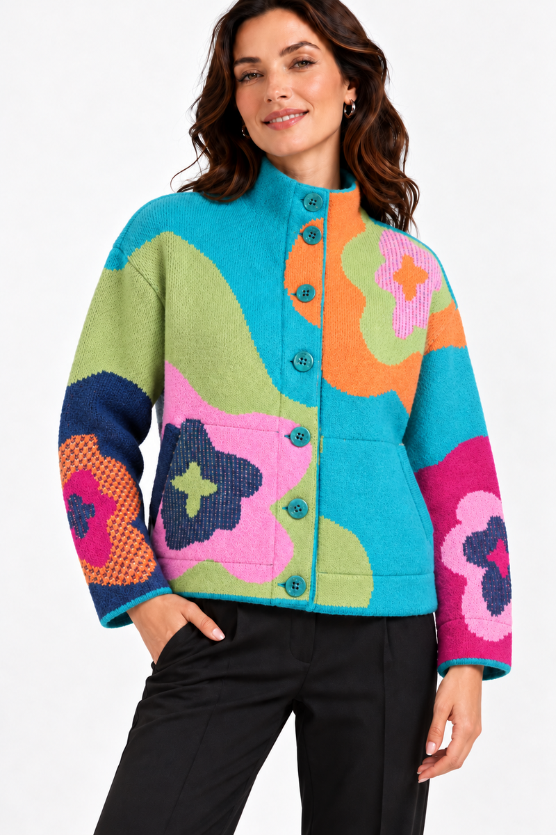 IVKO - Imprint Bloom Hip Jacket Adria | Veste Extravagante en 80 % Laine et 20 % Nylon