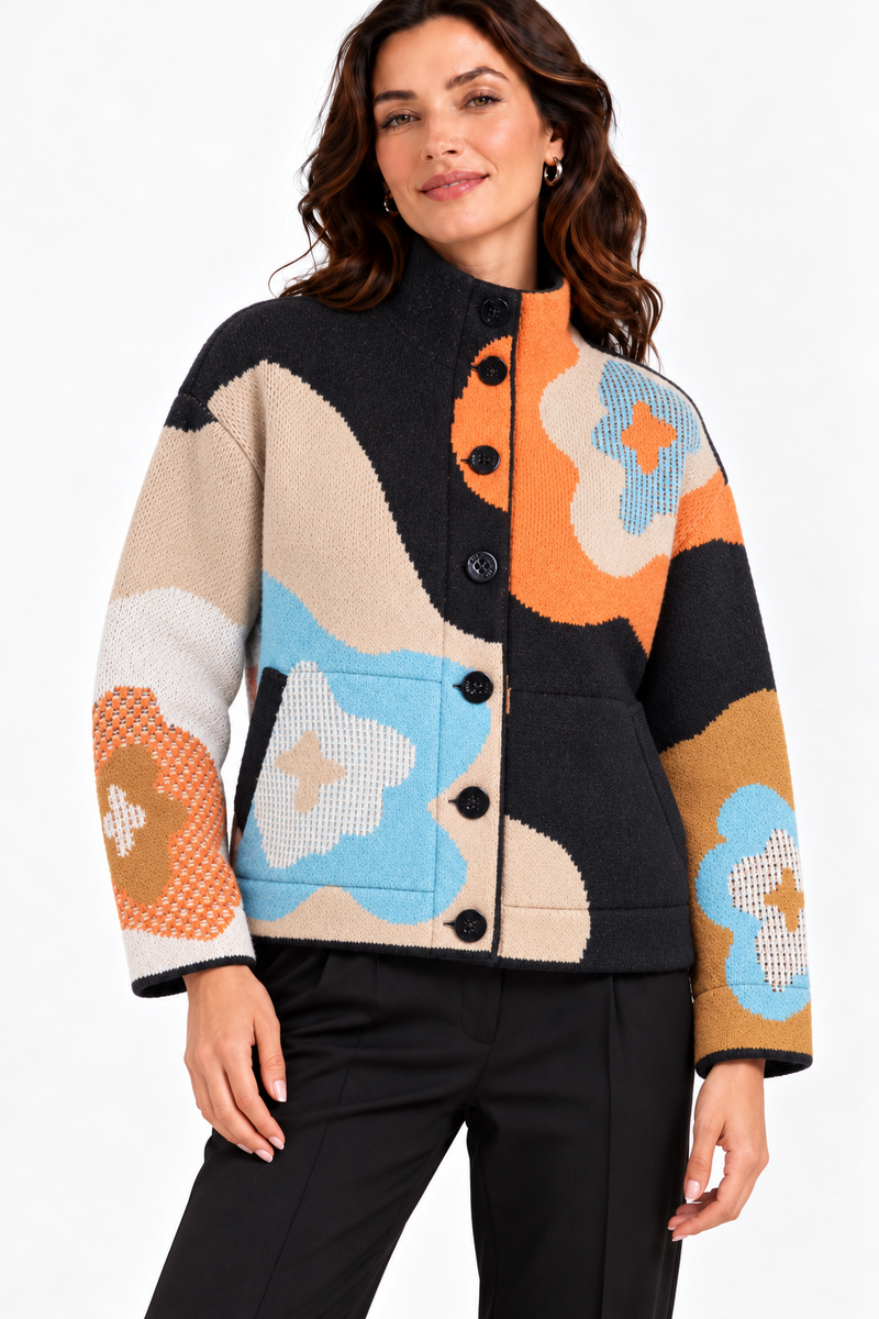 IVKO - Imprint Bloom Hip Jacket Black | Veste Extravagante en 80 % Laine et 20 % Nylon