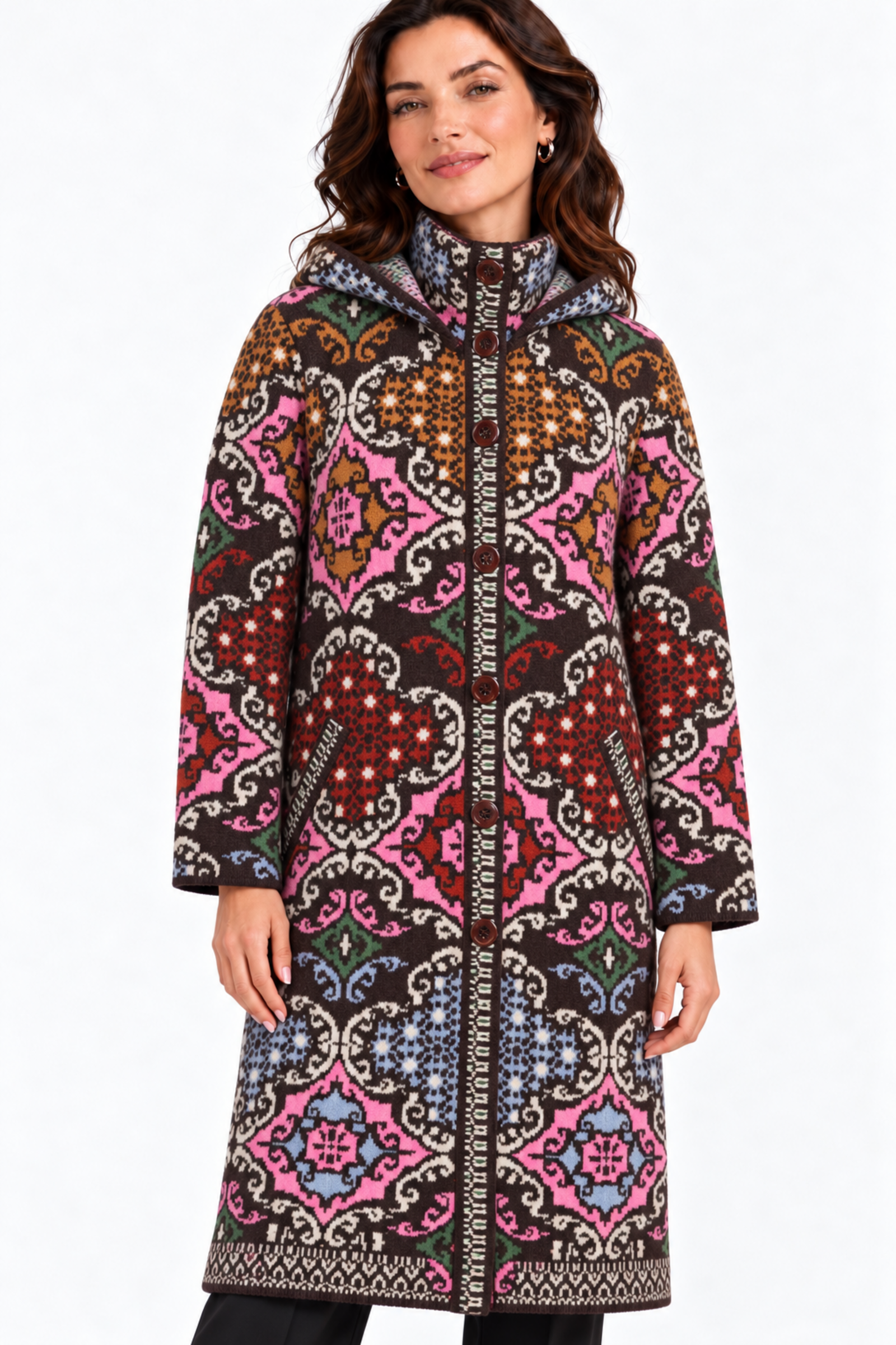 IVKO  Woman IVKO - Coat Azulejo Chocolate | Atemberaubender Mantel mit Portugiesischen Motiven
