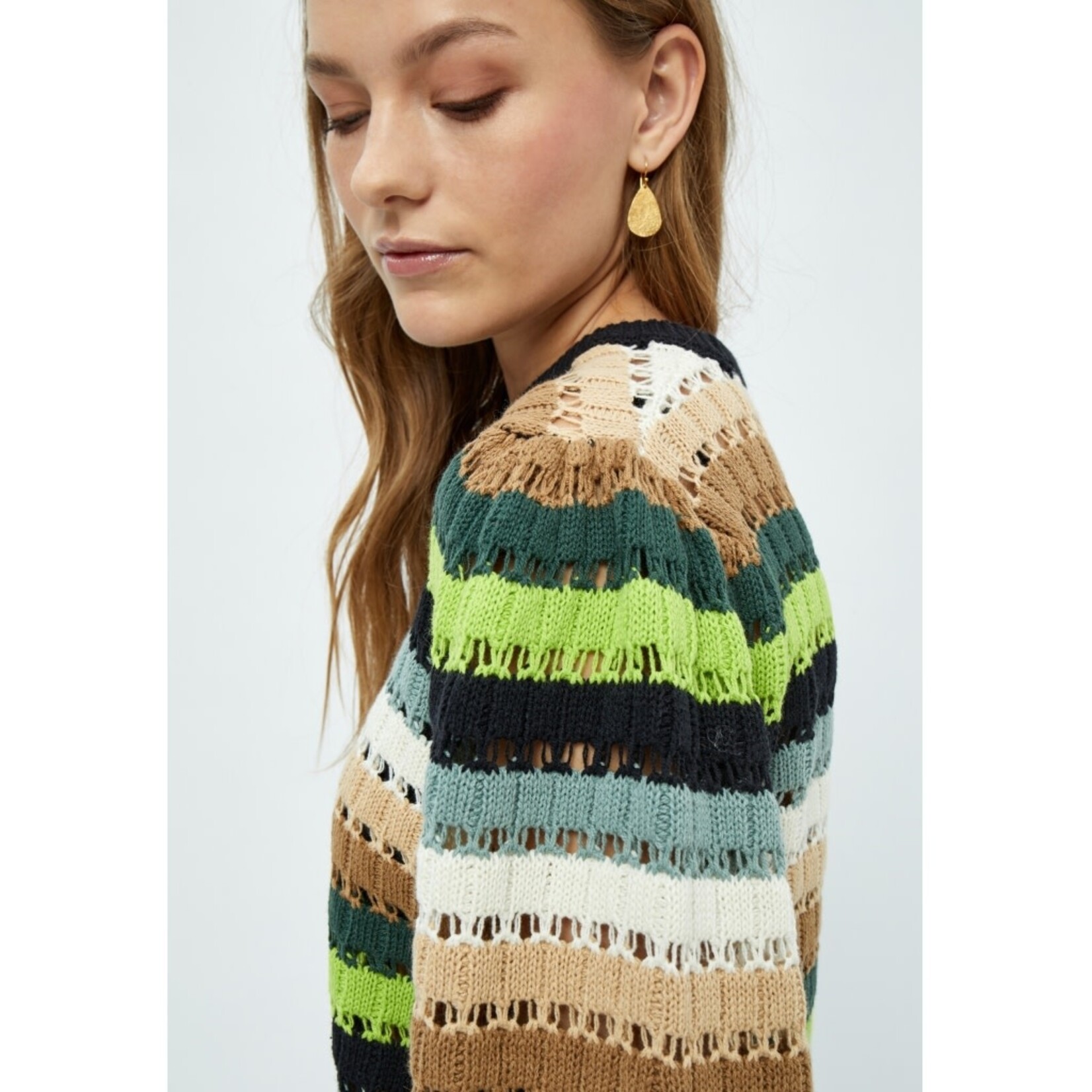 Minus Mikala knit pullover Jungle green stripe
