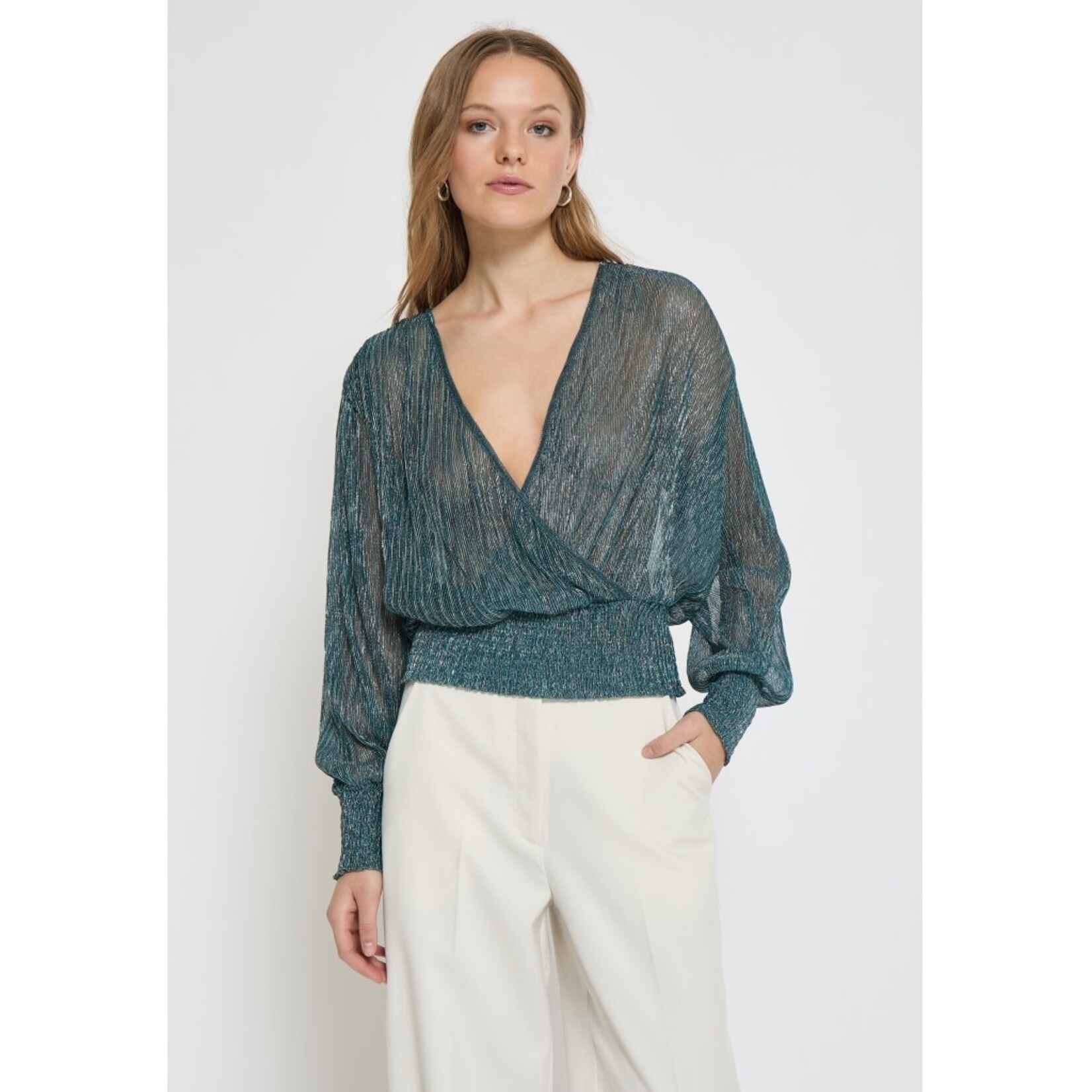 Minus Kamina wrap blouse Lake blue metallic