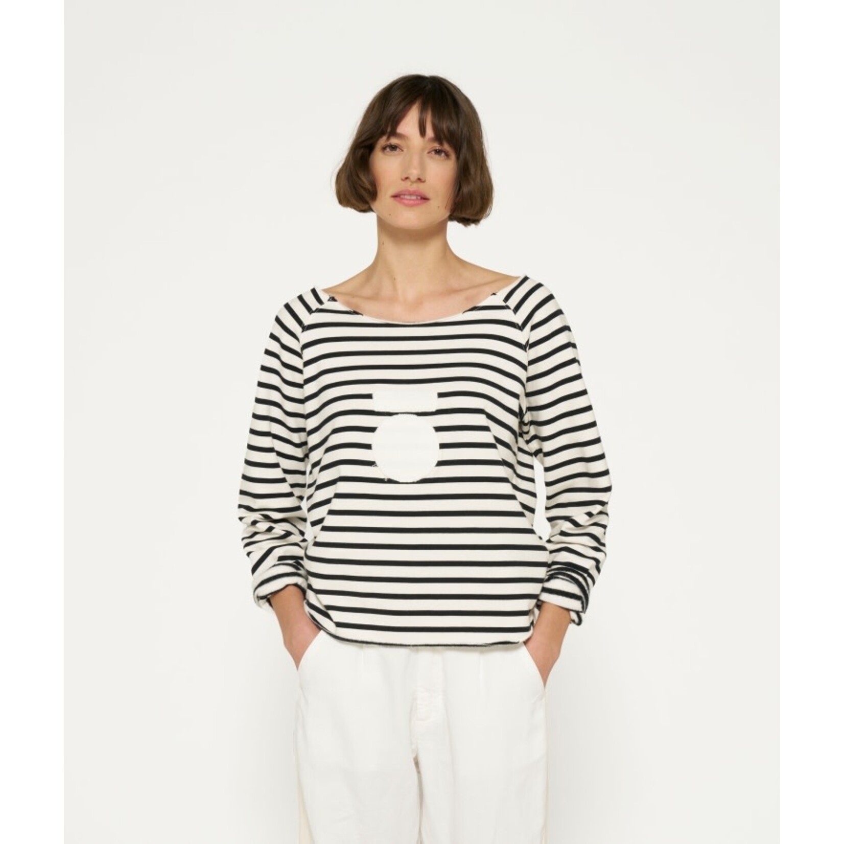 10Days Cropped icon sweater stripes Ecru/black