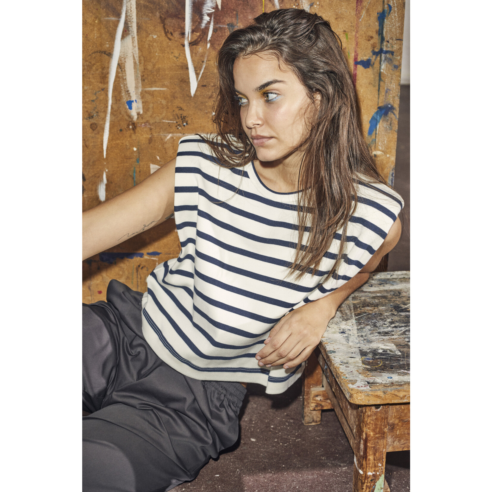 Co'couture Classic stripe crop tee Off white