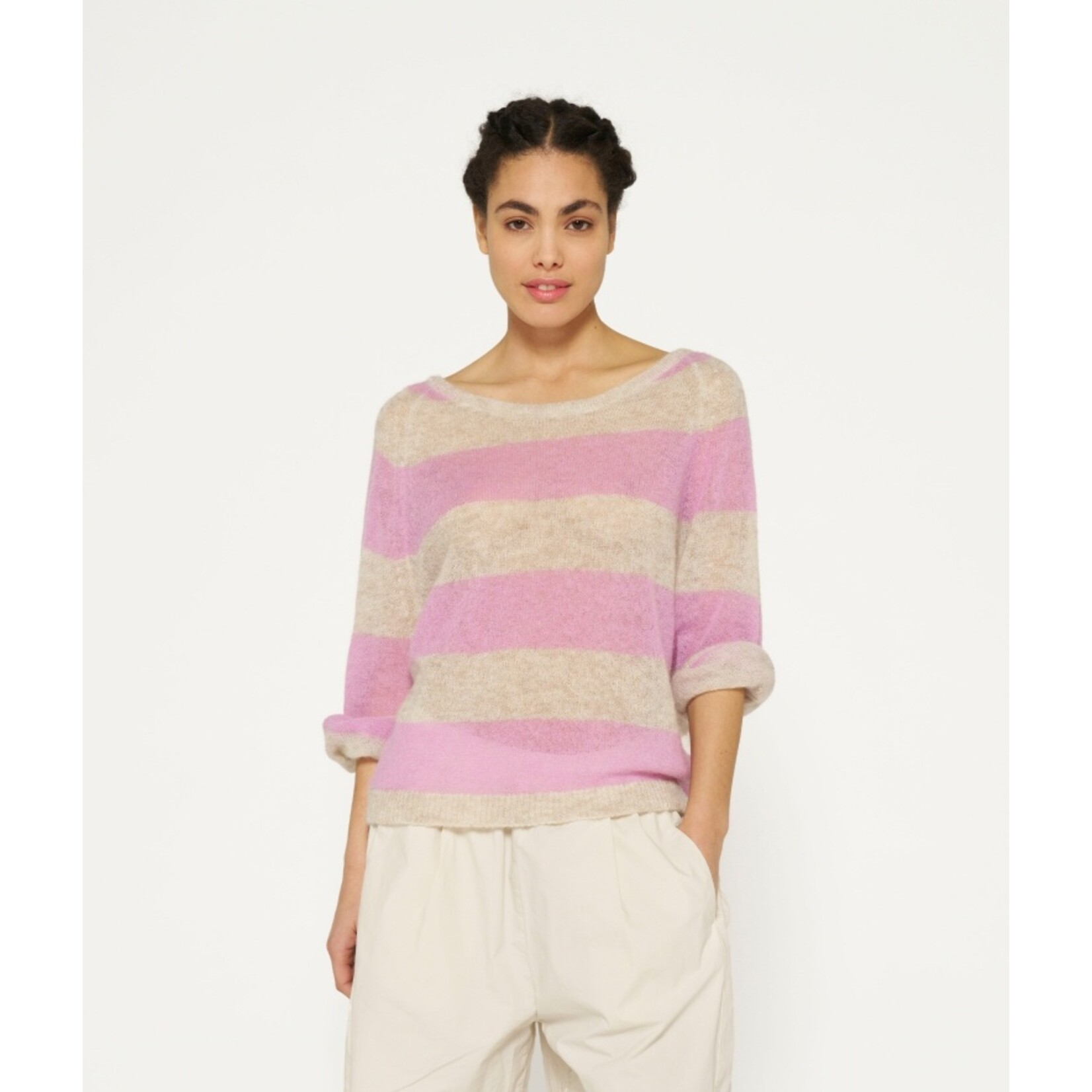 10Days Sweater thin knit stripes Violet