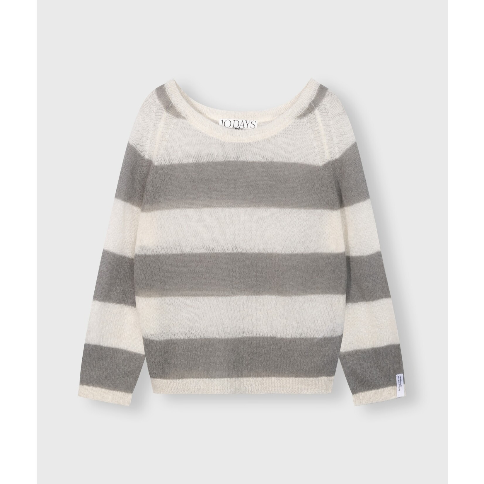 10Days Thin knit sweater stripe Ecru /Sage