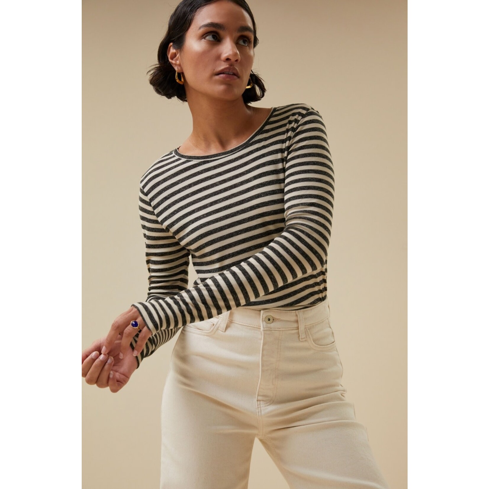 By-Bar Basic ls stripe top Chalk