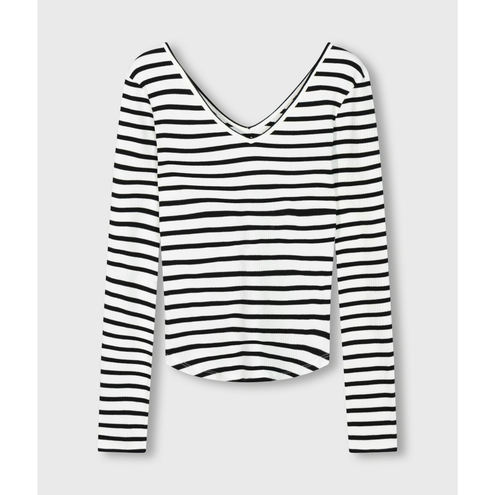 10Days V-neck ballet top stripes Ecru/black