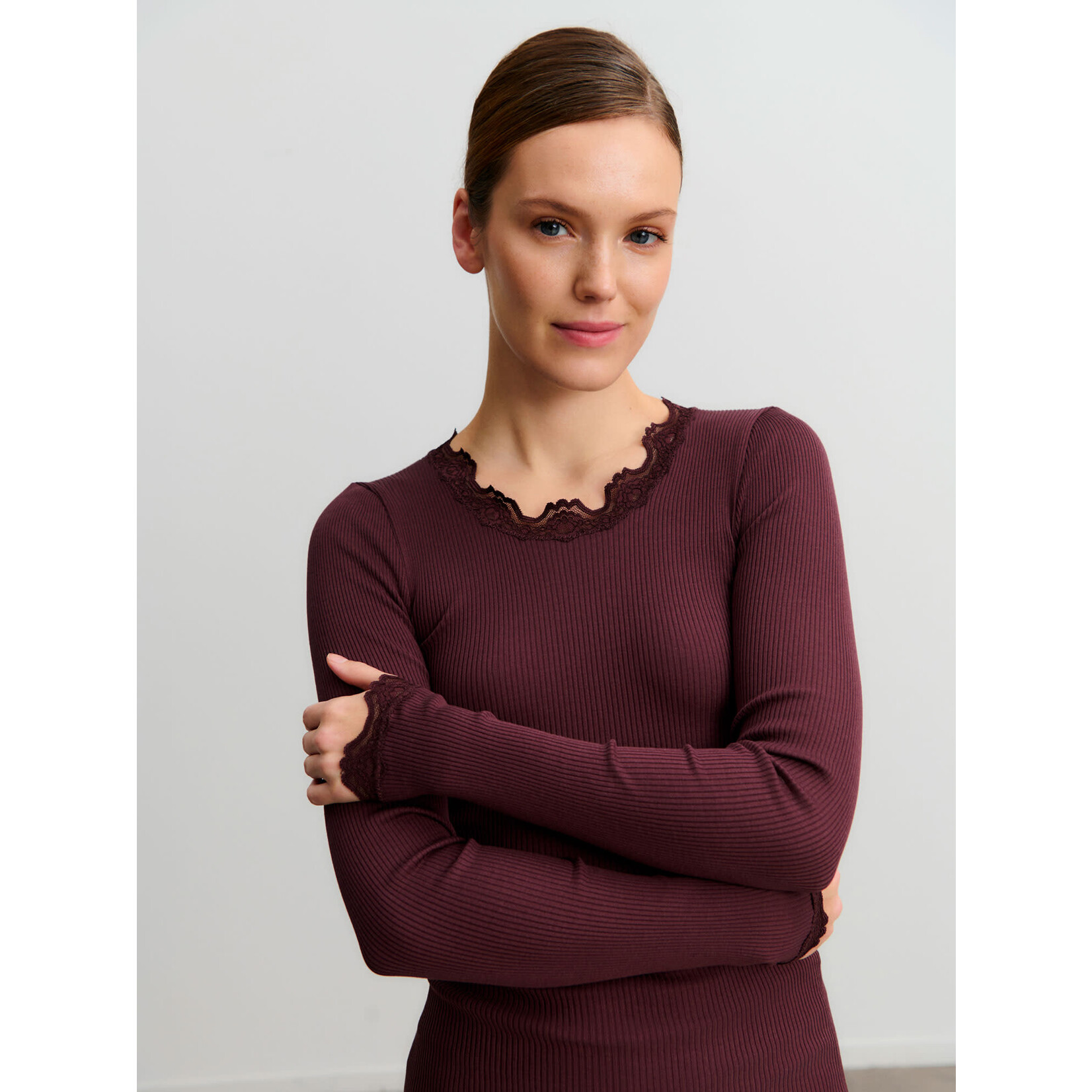Rosemunde Babette silk long sleeve lace Fudge