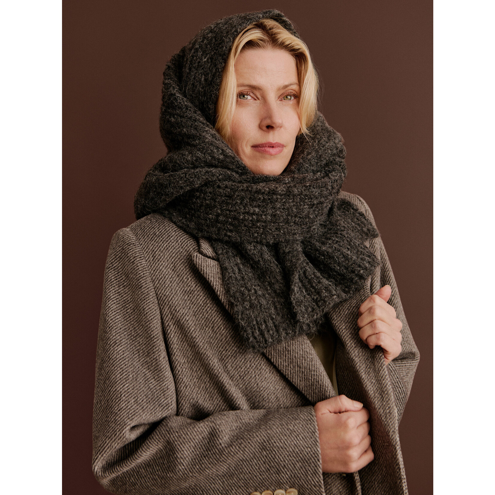 Rosemunde Tulip wool blend scarf Medium grey melange
