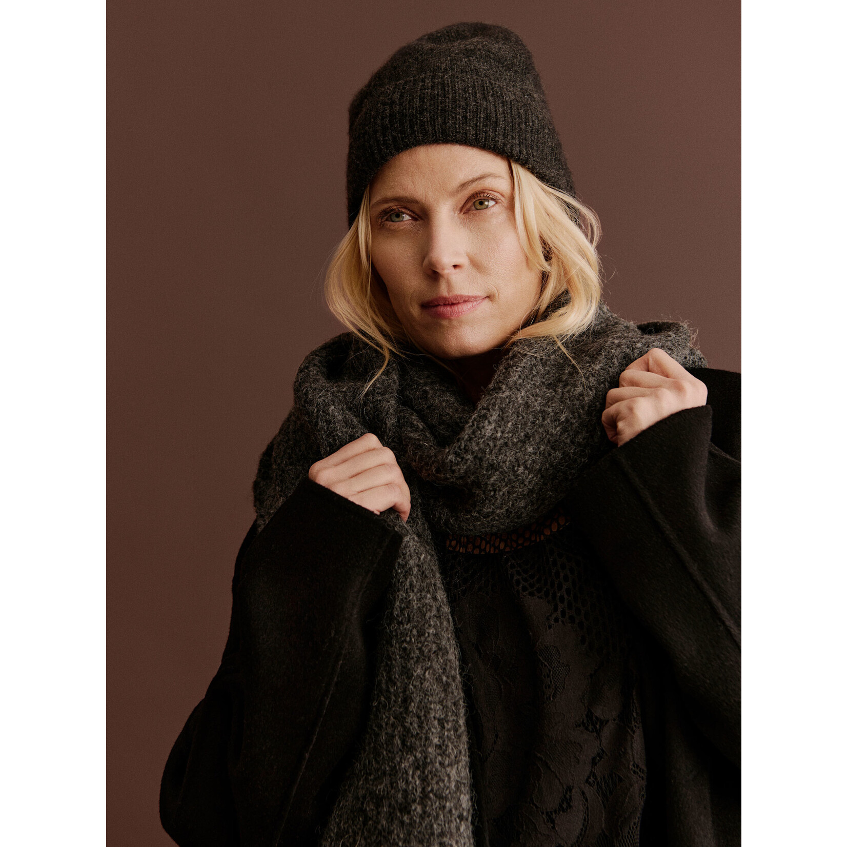 Rosemunde Tulip wool blend scarf Medium grey melange