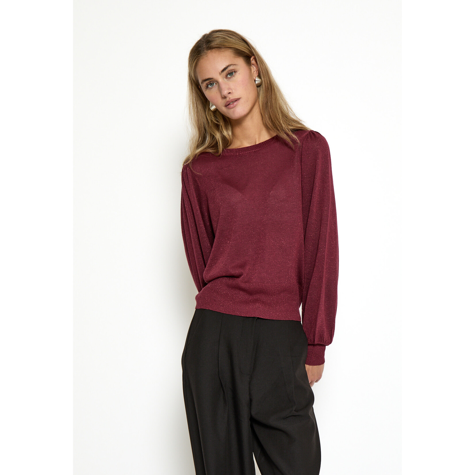 Minus Liva metallic longsleeve pullover Cordovan