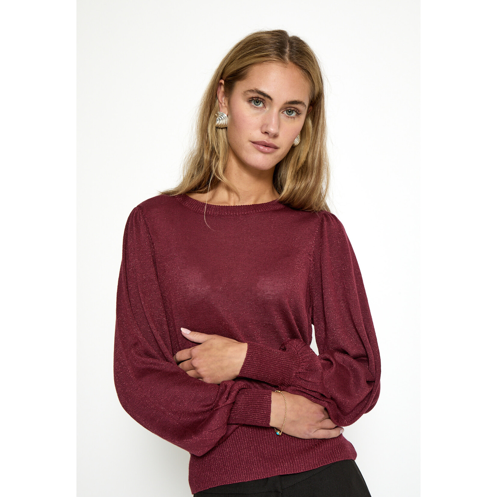 Minus Liva metallic longsleeve pullover Cordovan